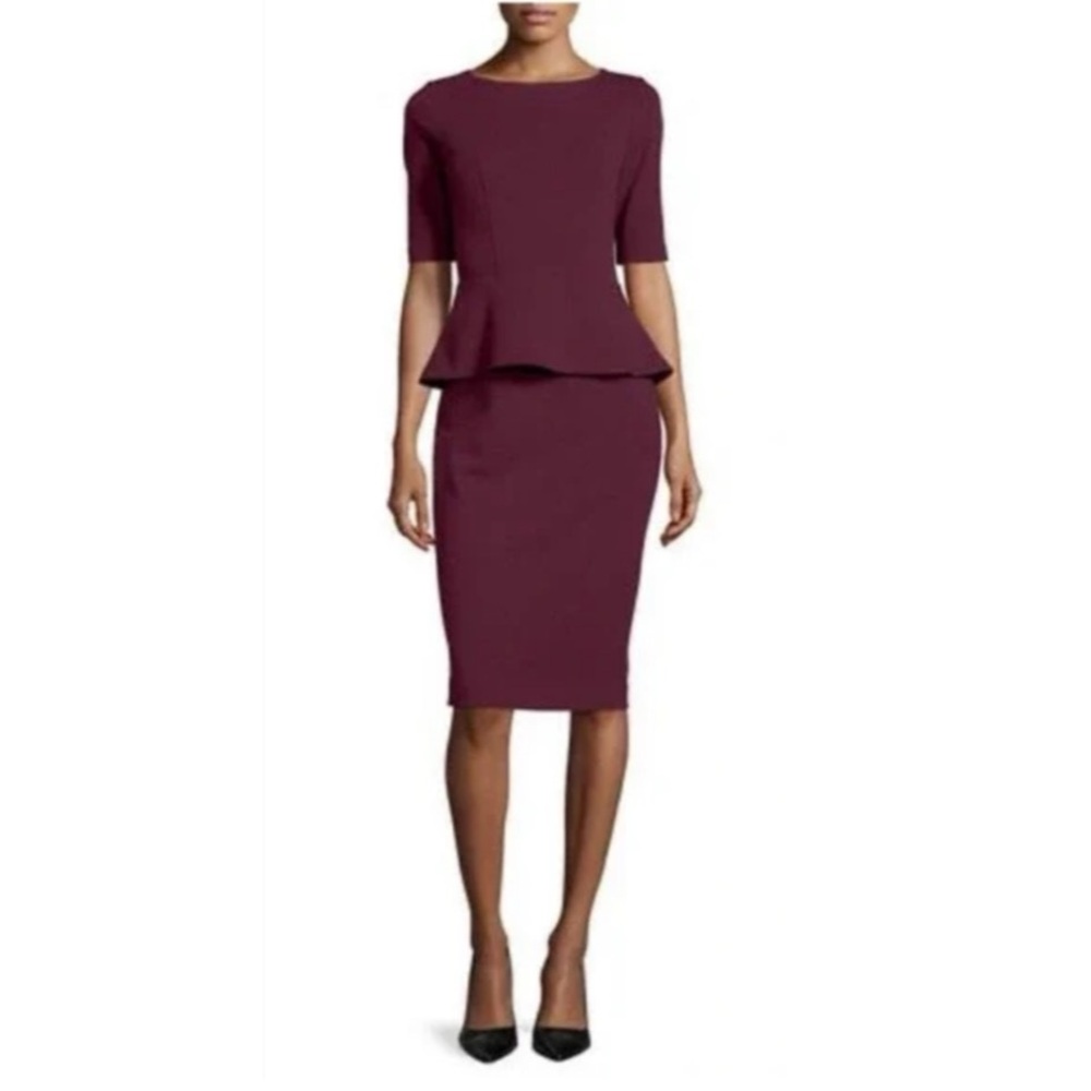Lafayette 148 New York Plum Half-Sleeve Ponte Knit Peplum Dress
